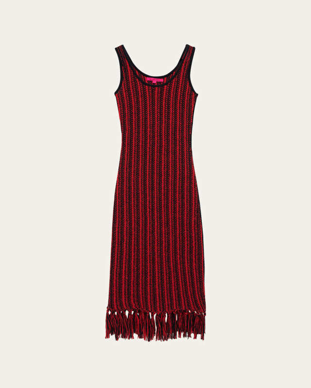 Striped Fringe Sleeveless Maxi Dress